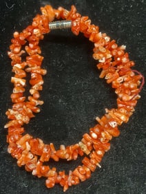 Vintage Red Coral Branch Chip Beaded Necklace