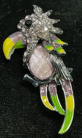 Pink Crystal Enamel Bird Brooch