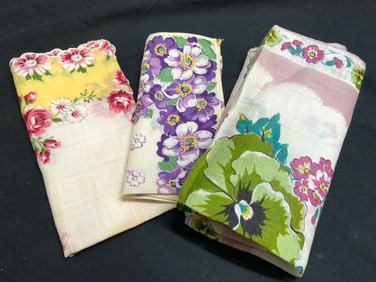 Lot 3 Vintage Assorted Floral Handkerchiefs