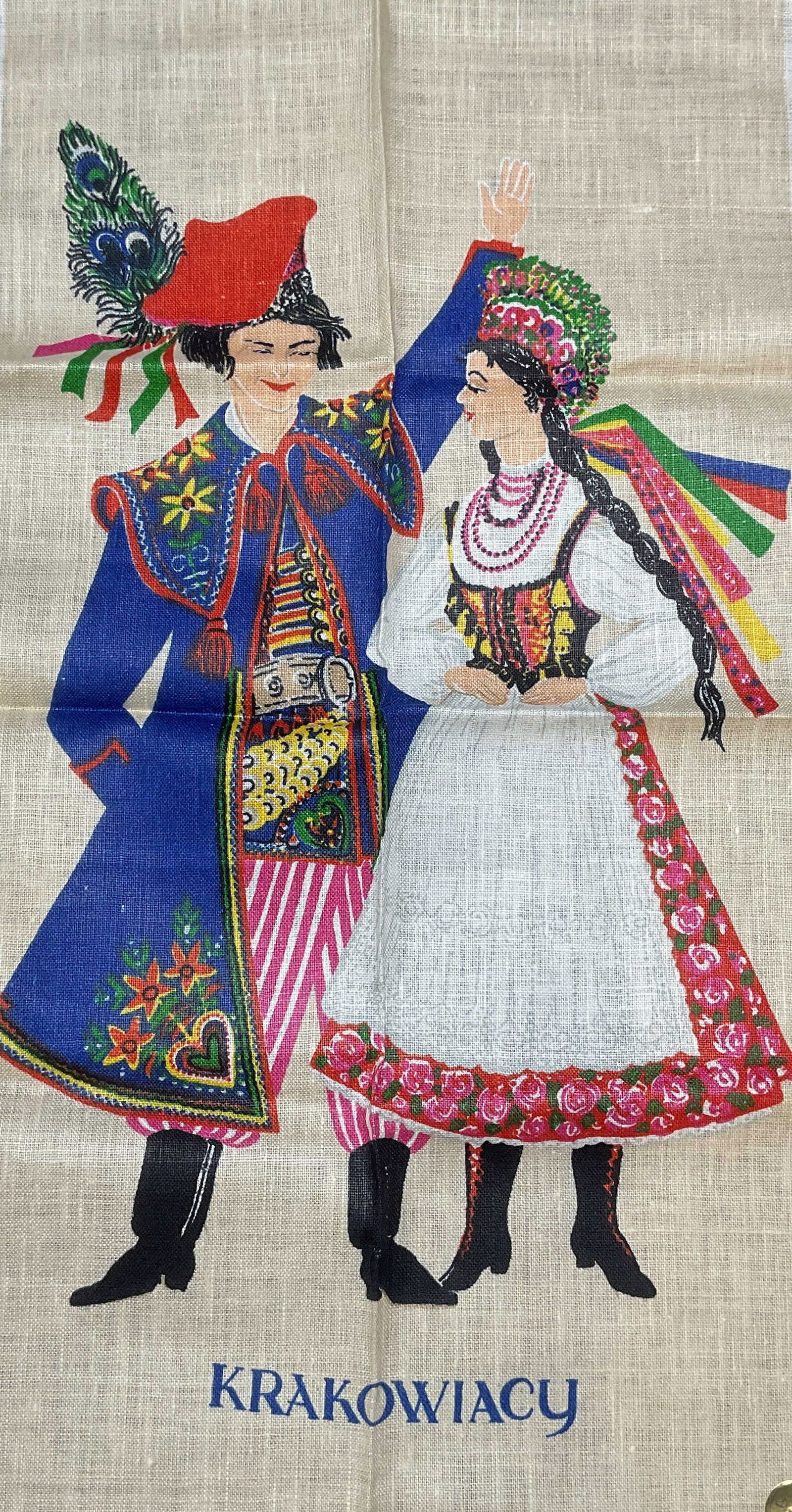 Texlilimpex Krakow Couple Print Polish Linen NWT: Vintage Texlilimpex Graphic print linen with Krakow Couple. Traditional Polish costume. Signed on label. Measures approx 28 x 16 inches. New. Texlilimpex, Krakow couple, Polish linen, collectibles, ho
