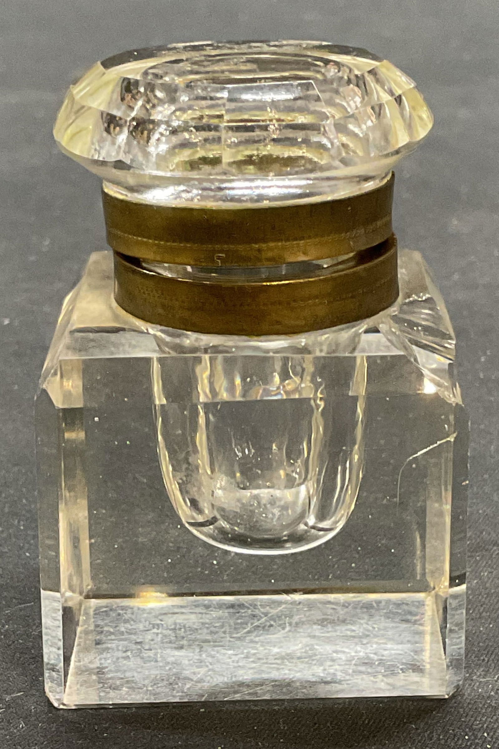 Vintage Square Cut Glass Brass Inkwell (1 of 6)
