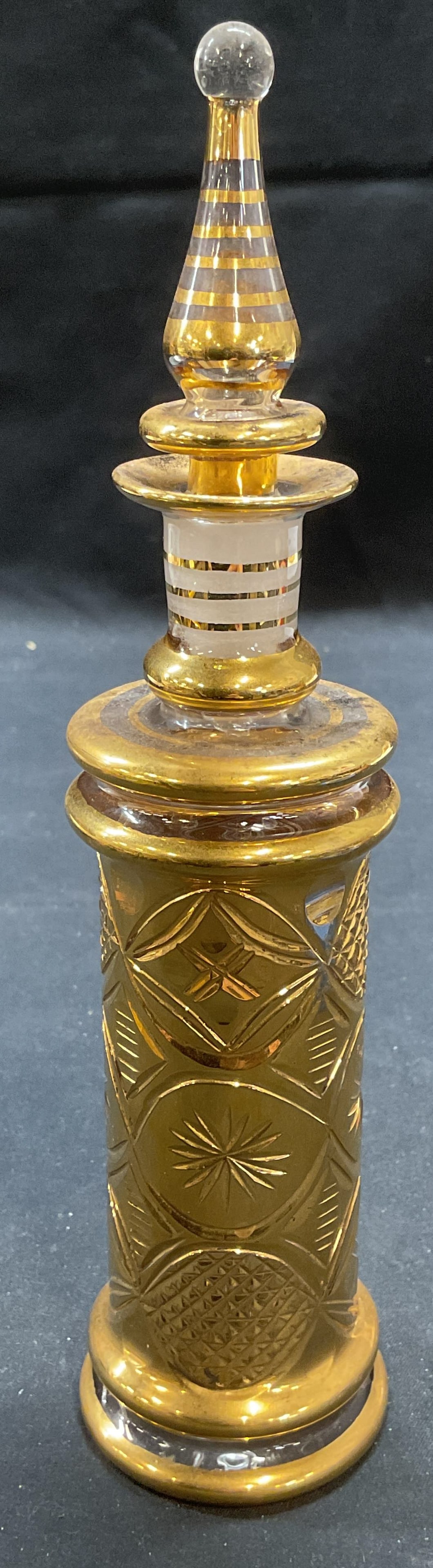 Vintage Gilt Cut Glass Perfume Bottle 8.5in T (1 of 7)