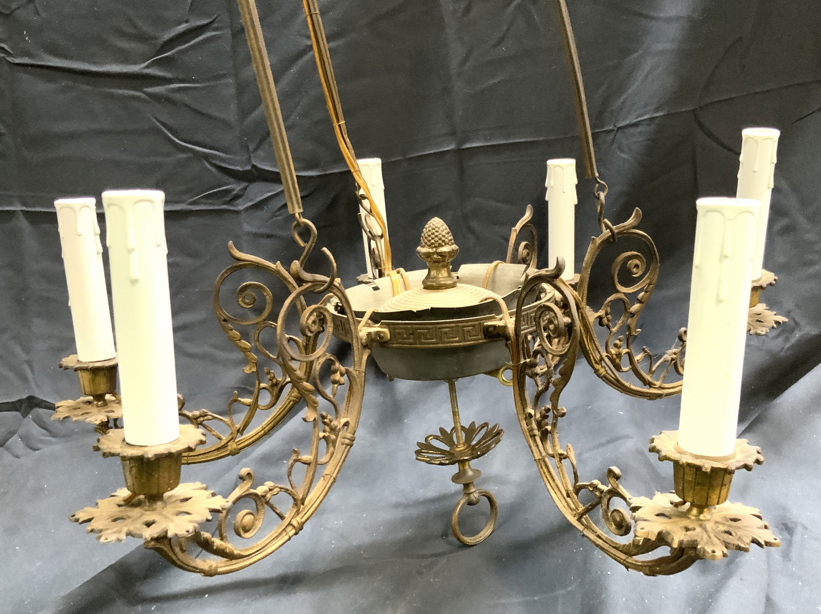6 Arm Brass Art Nouveau Chandelier 35in (1 of 7)