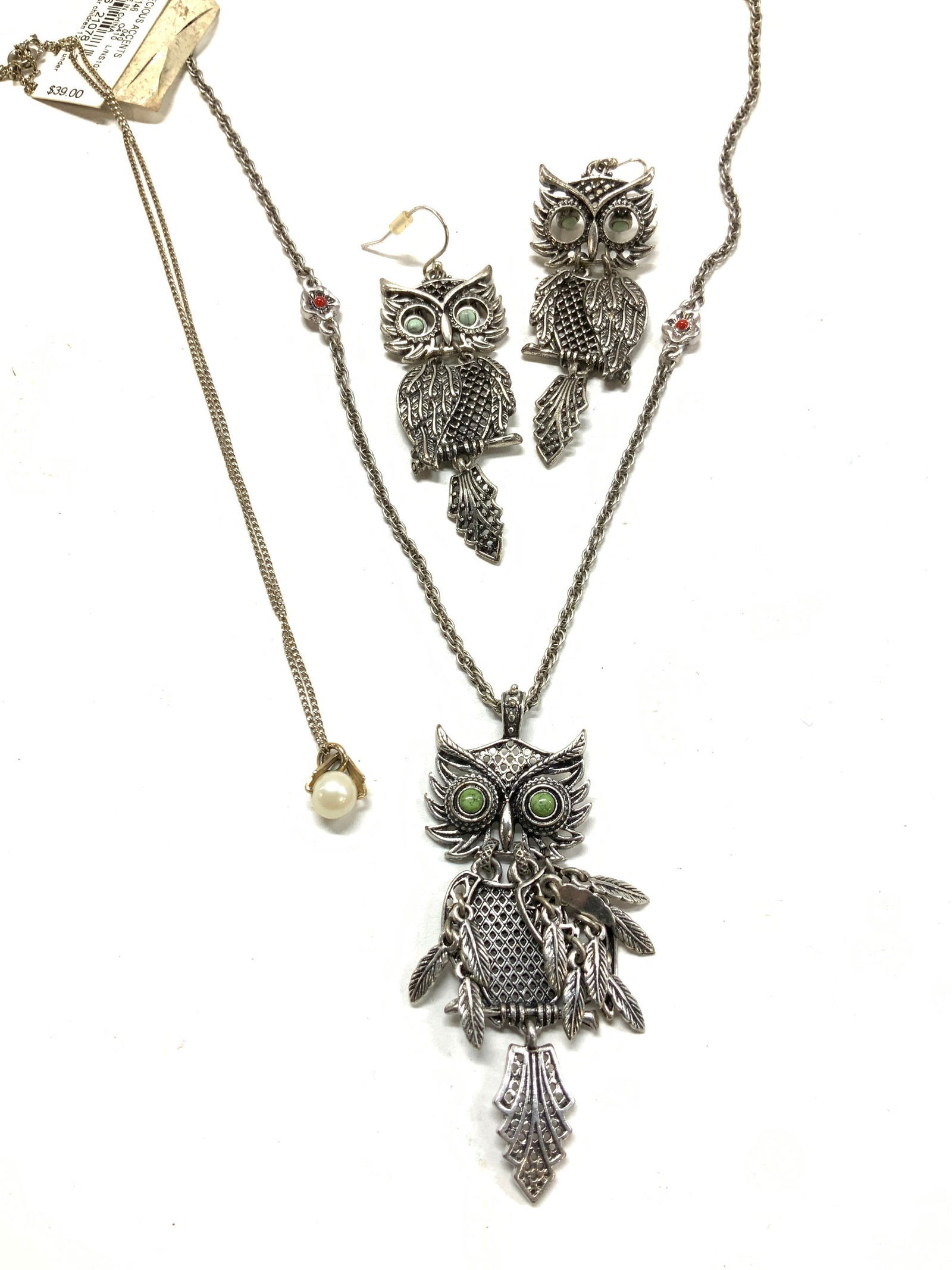 Owl Necklace w Earrings, Genuine Pearl, 4 (1 of 6)