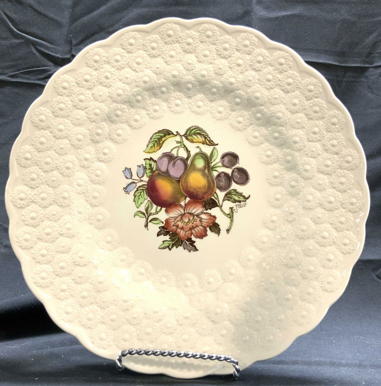 SPODE  Floral & Fruit Motif Porc Plate England (1 of 6)