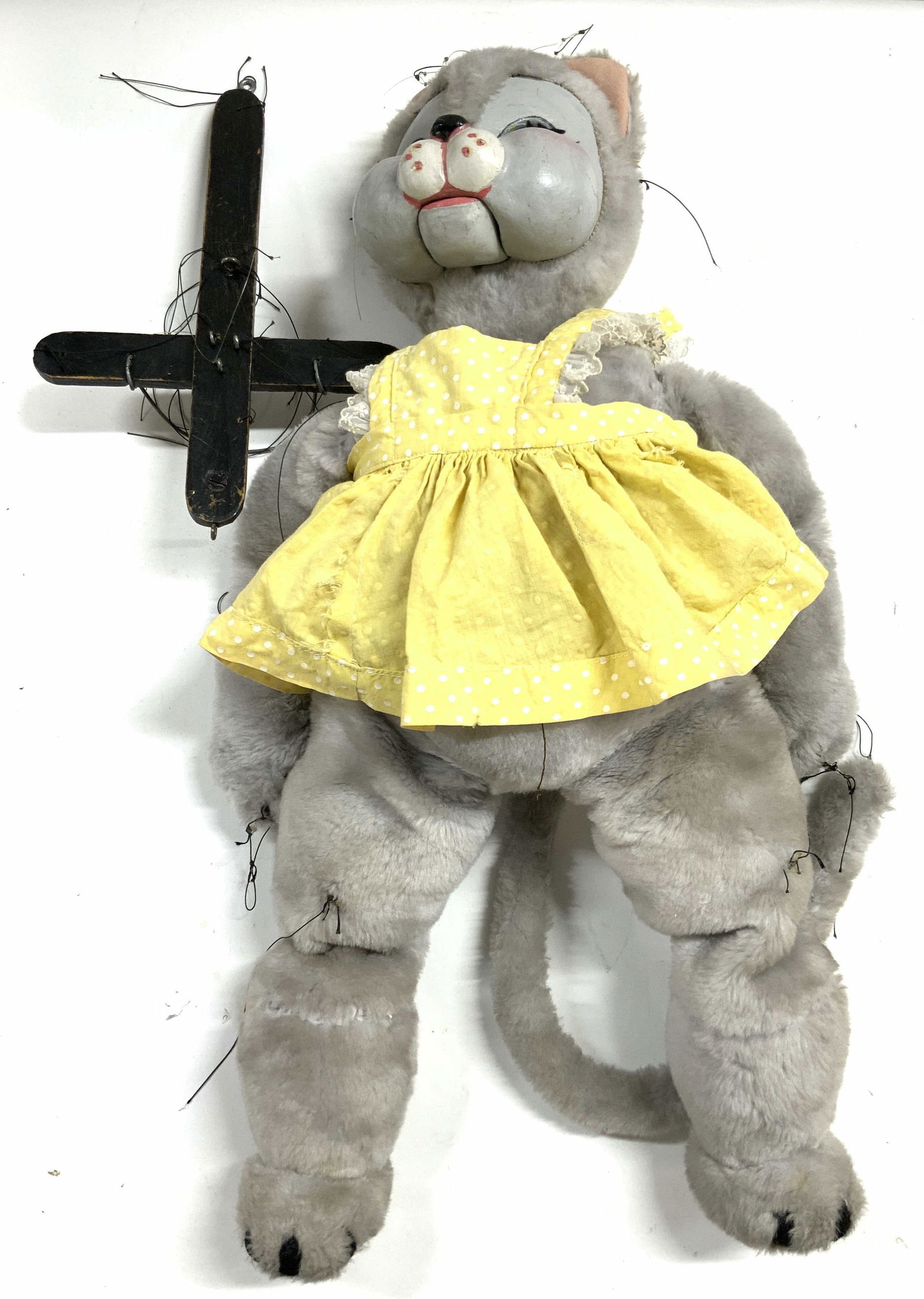 Vintage Cat Marionette W Yellow Dress (1 of 7)