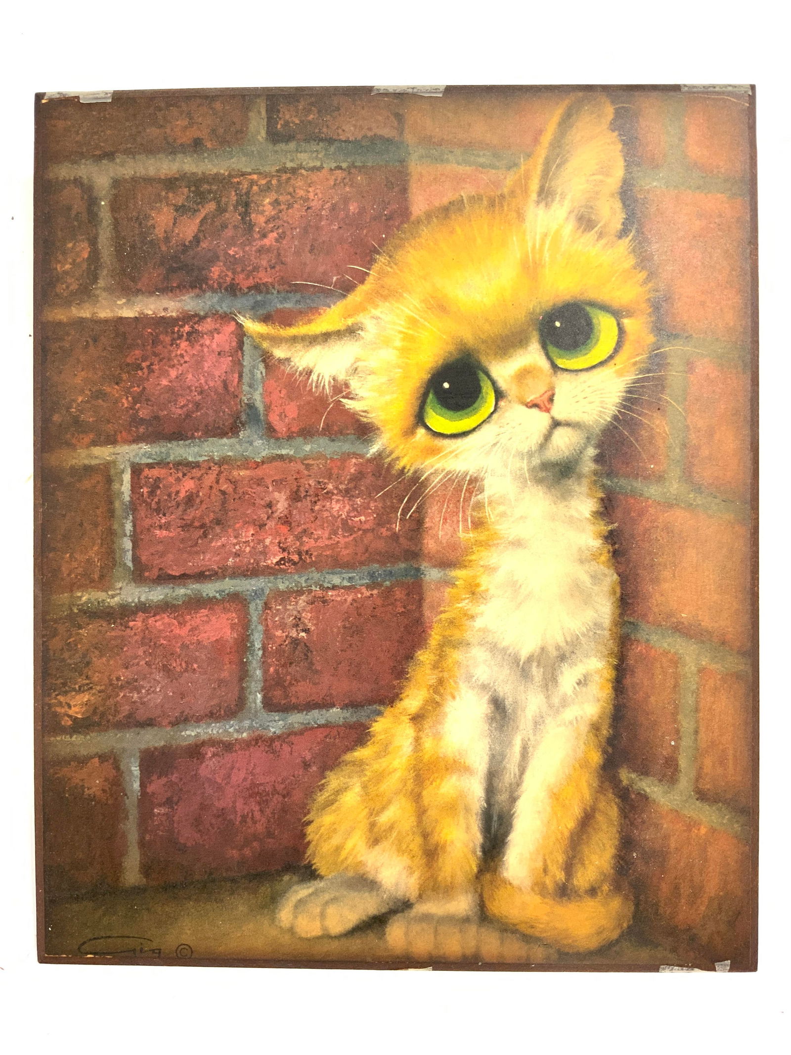 Vtg Big Sad Eyed Cat Print On Board (1 of 7)
