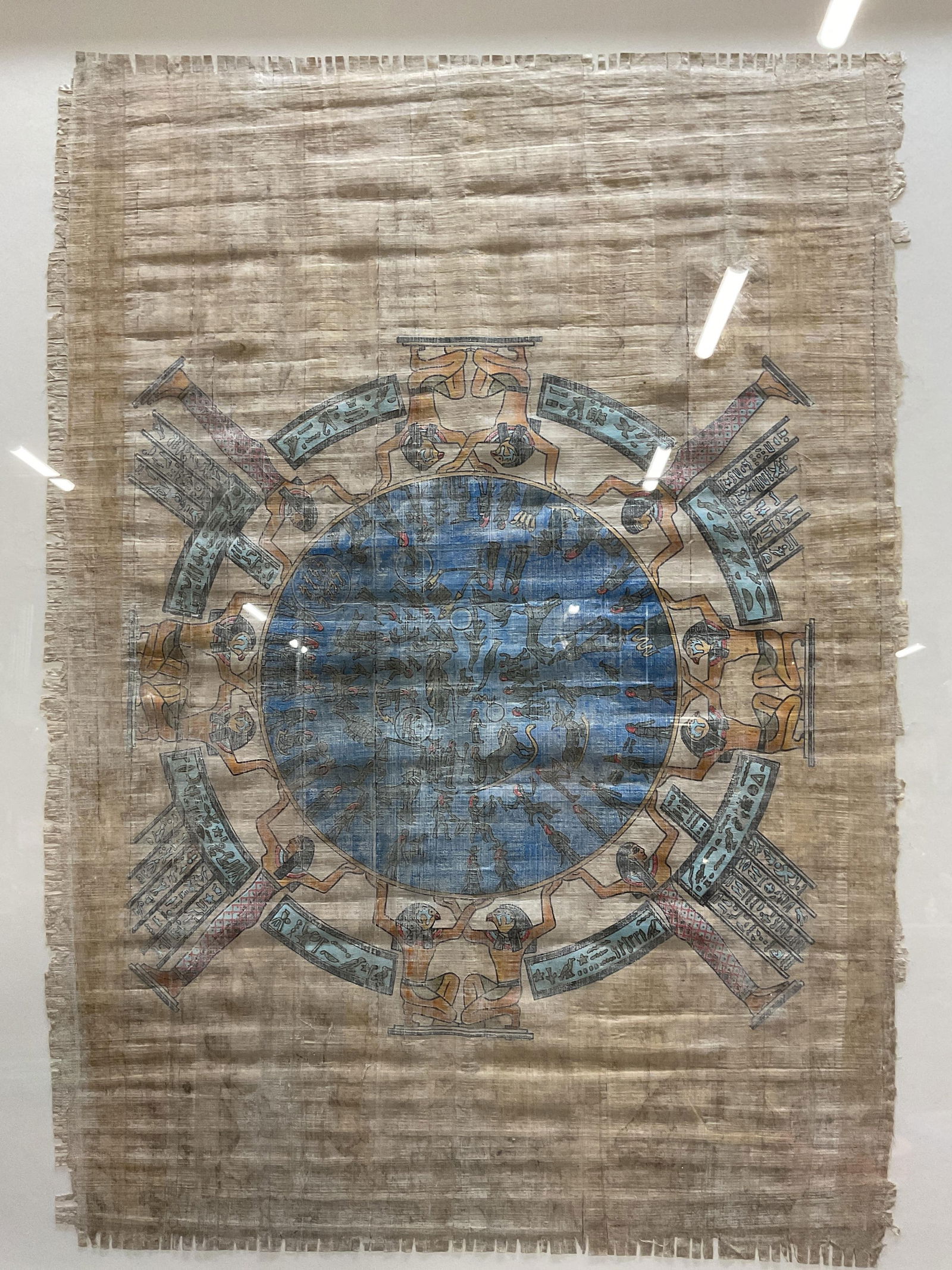 Framed Egyptian Astrological Calendar on Papyrus (1 of 6)