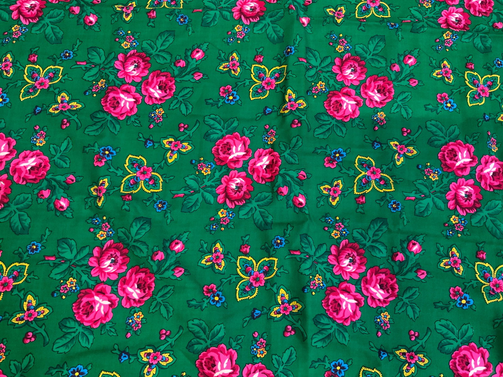 Cotton Blend Floral Detailed Shawl W Fringes: Shawl is green with intricate multi toned floral and leaf detail. Piece has green toned knotted fringes at edges. Shawl measures approximately 58 inches square including fringes. Shawl, floral shawl, 