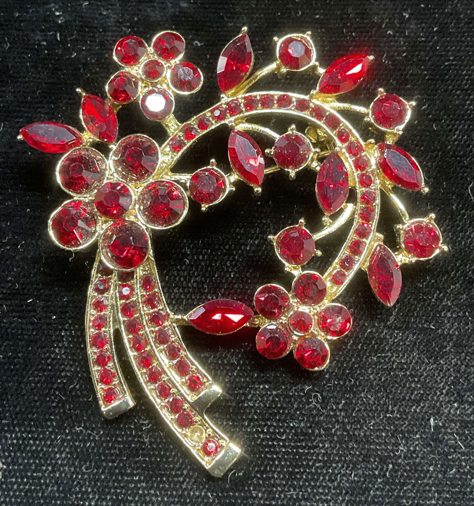 Anne Klein Gold Tn Red Crystal Flower Brooch (1 of 6)