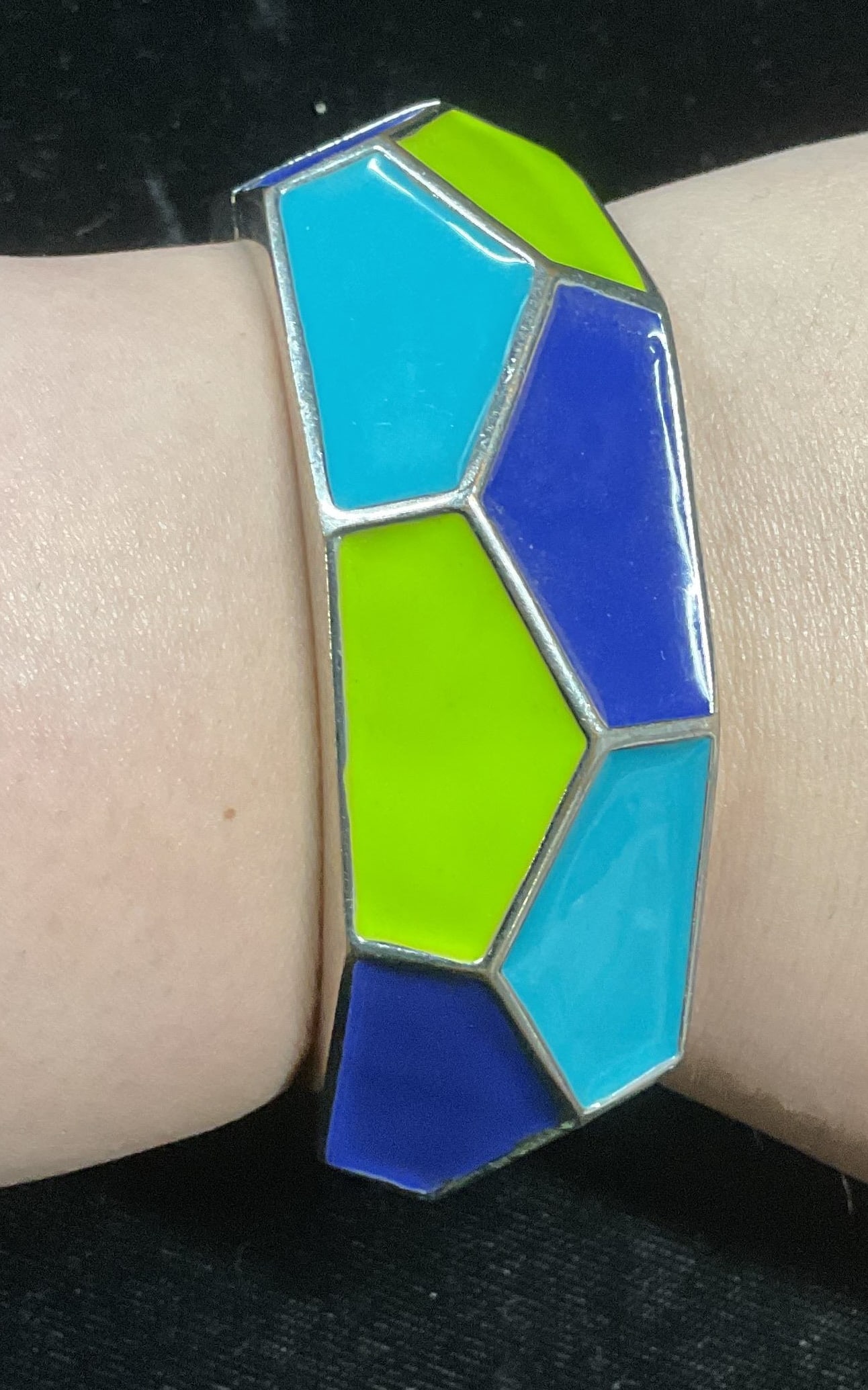 Silver Tone Blue & Green Enamel Bangle Bracelet (1 of 6)