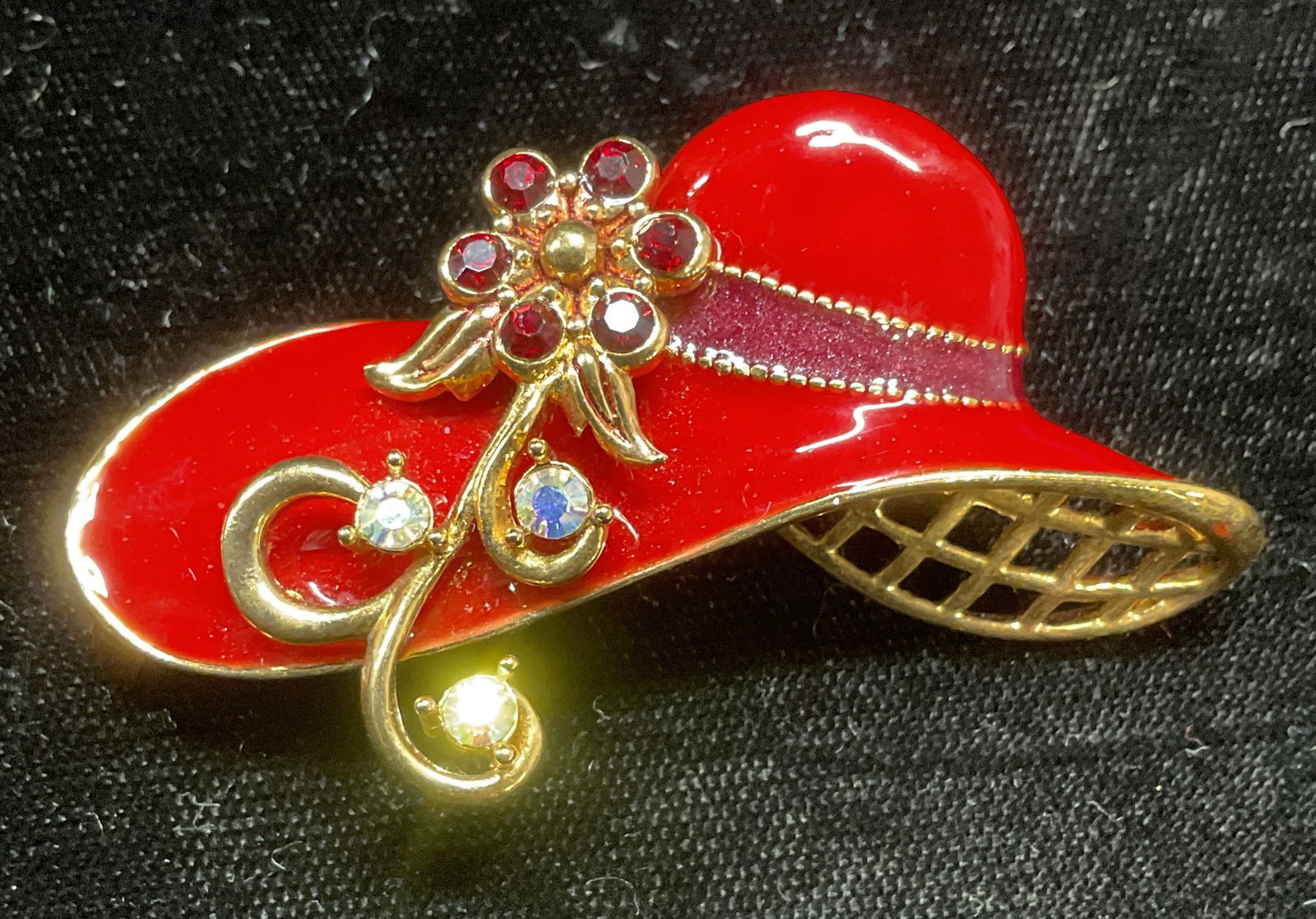 Vintage Avon Red Enamel Crystal Hat Brooch (1 of 6)