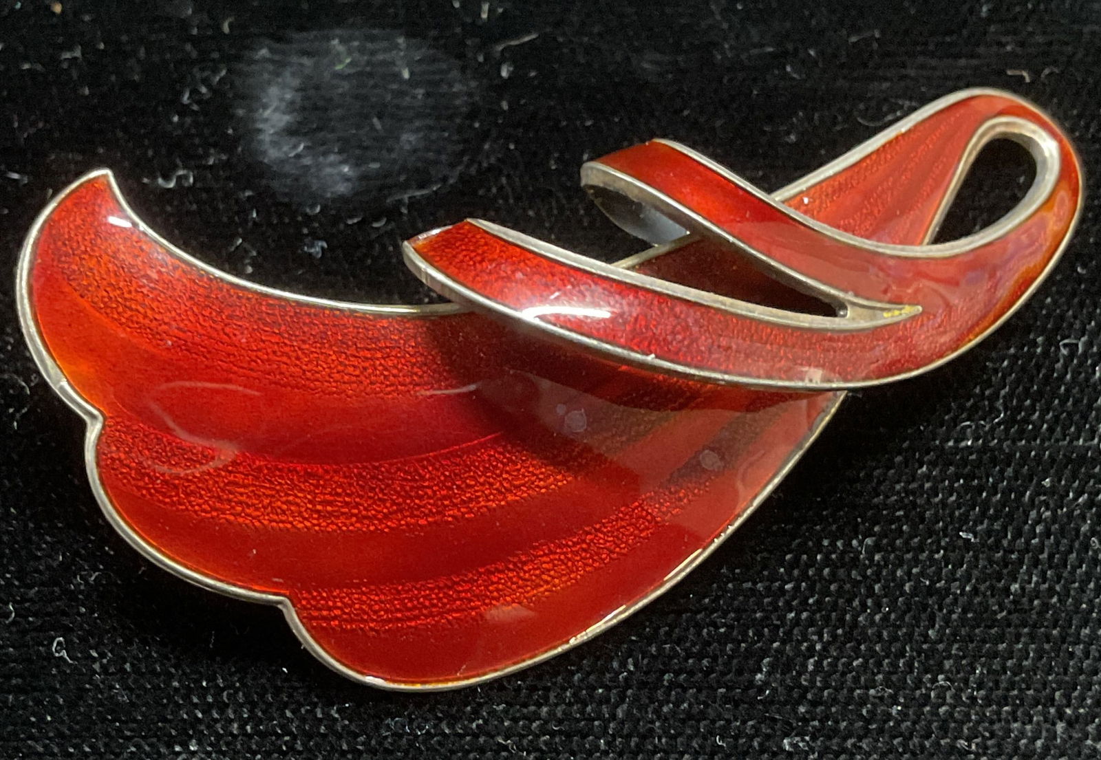 Signed SV Sterling Silver Red Ribbon Brooch (1 of 6)