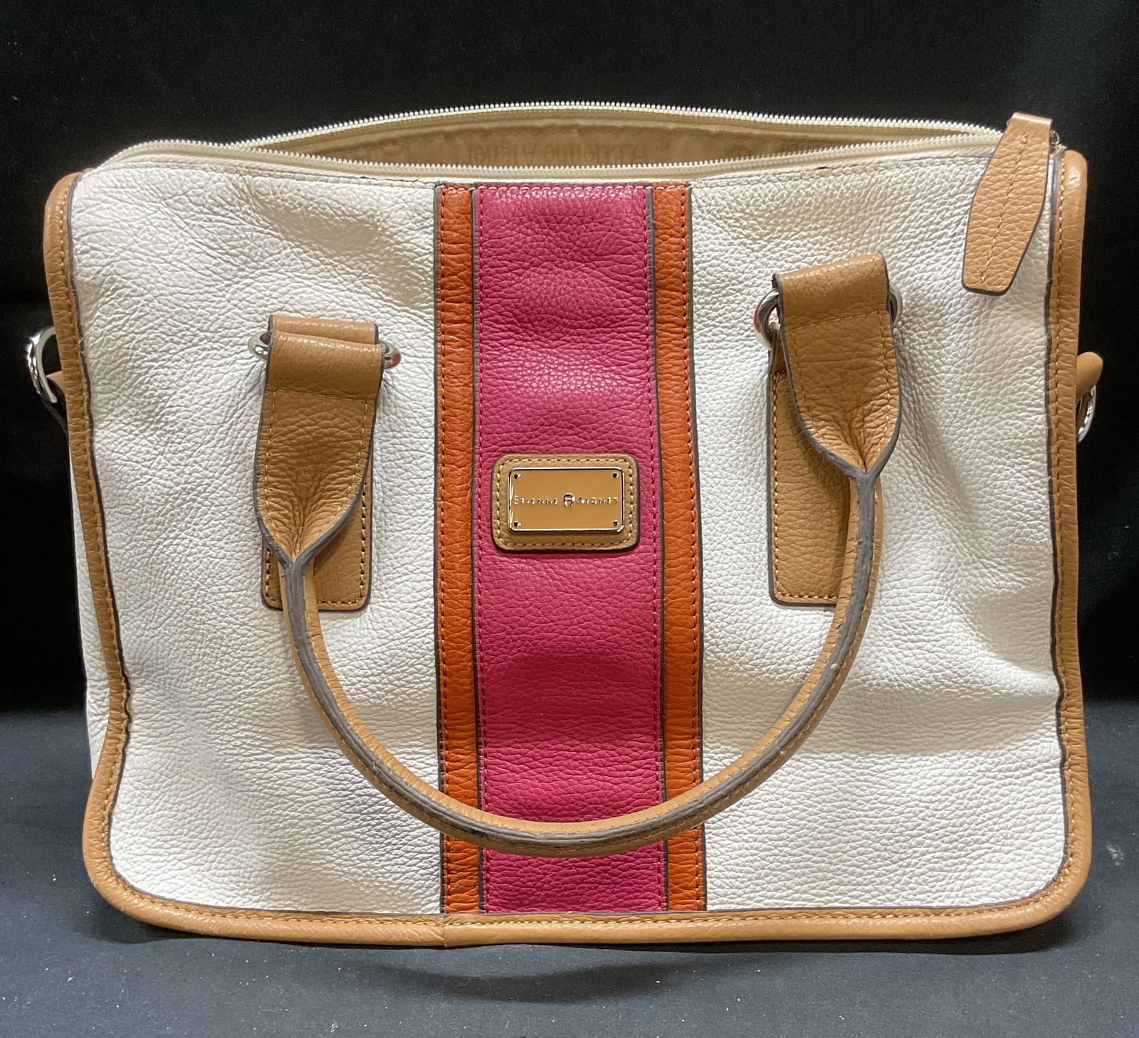 Etienne Aigner White Leather Color Block Handbag (1 of 6)