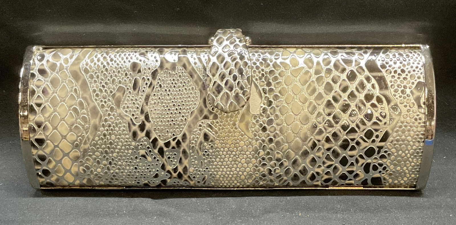 Silver Tone Faux Snakeskin Clutch Handbag (1 of 6)