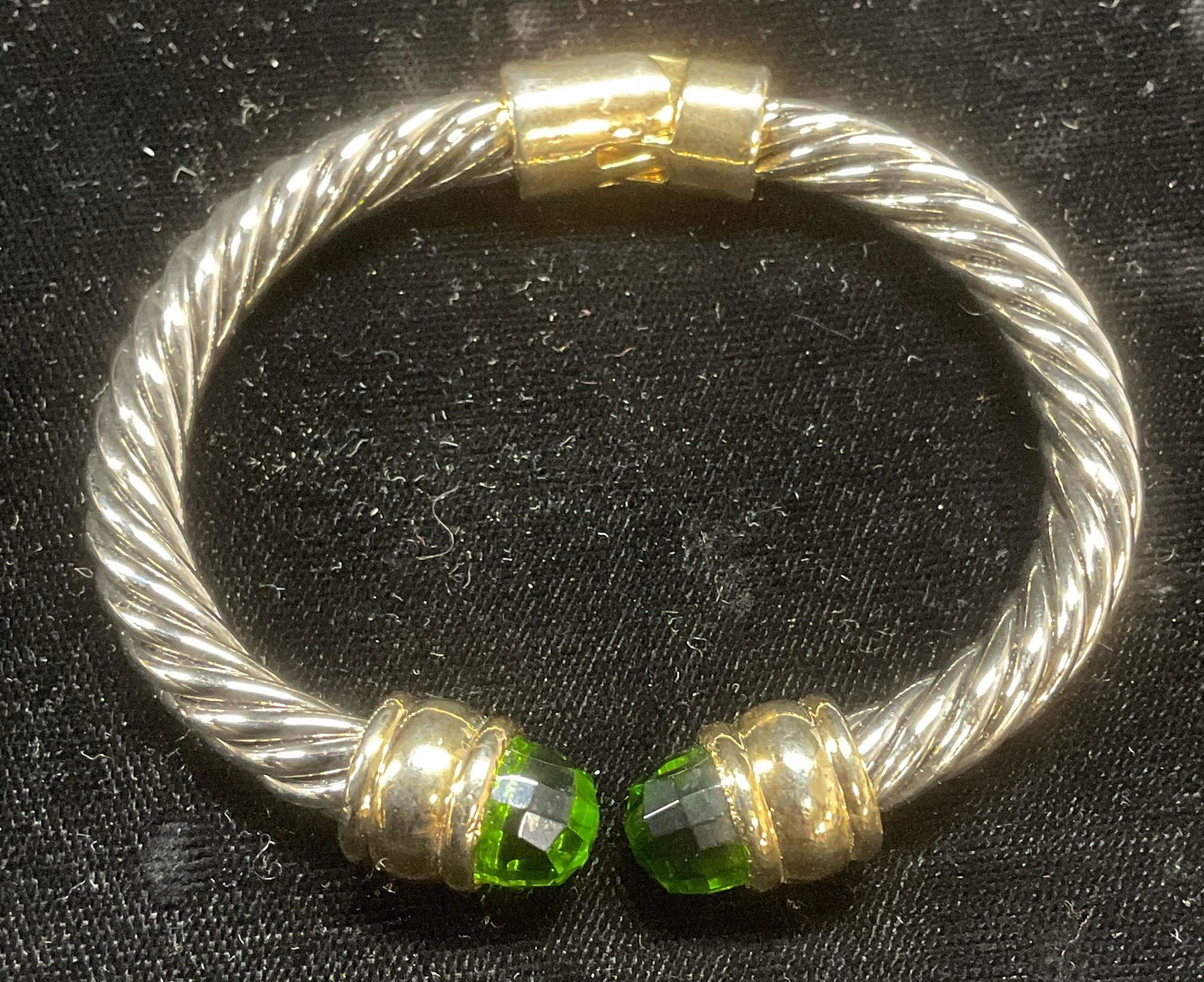 Silver & Gold Tn Green Crystal Cable Bracelet (1 of 6)