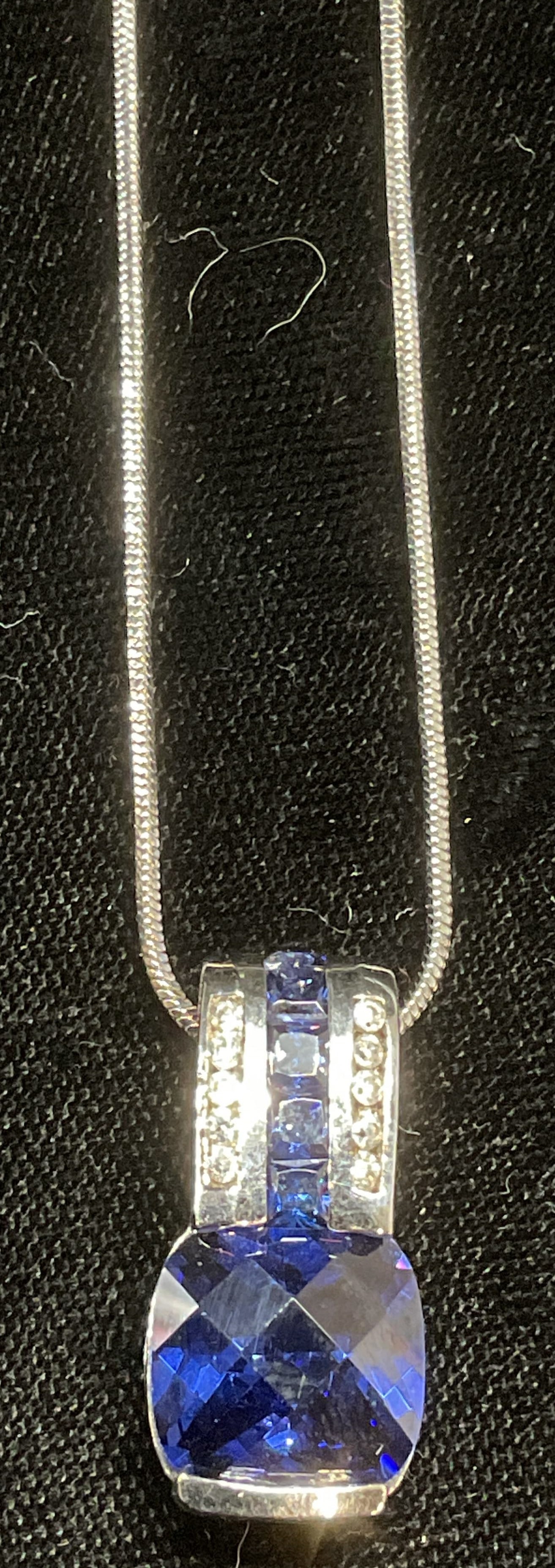 Silver Tone Blue Crystal Pendant Necklace (1 of 6)