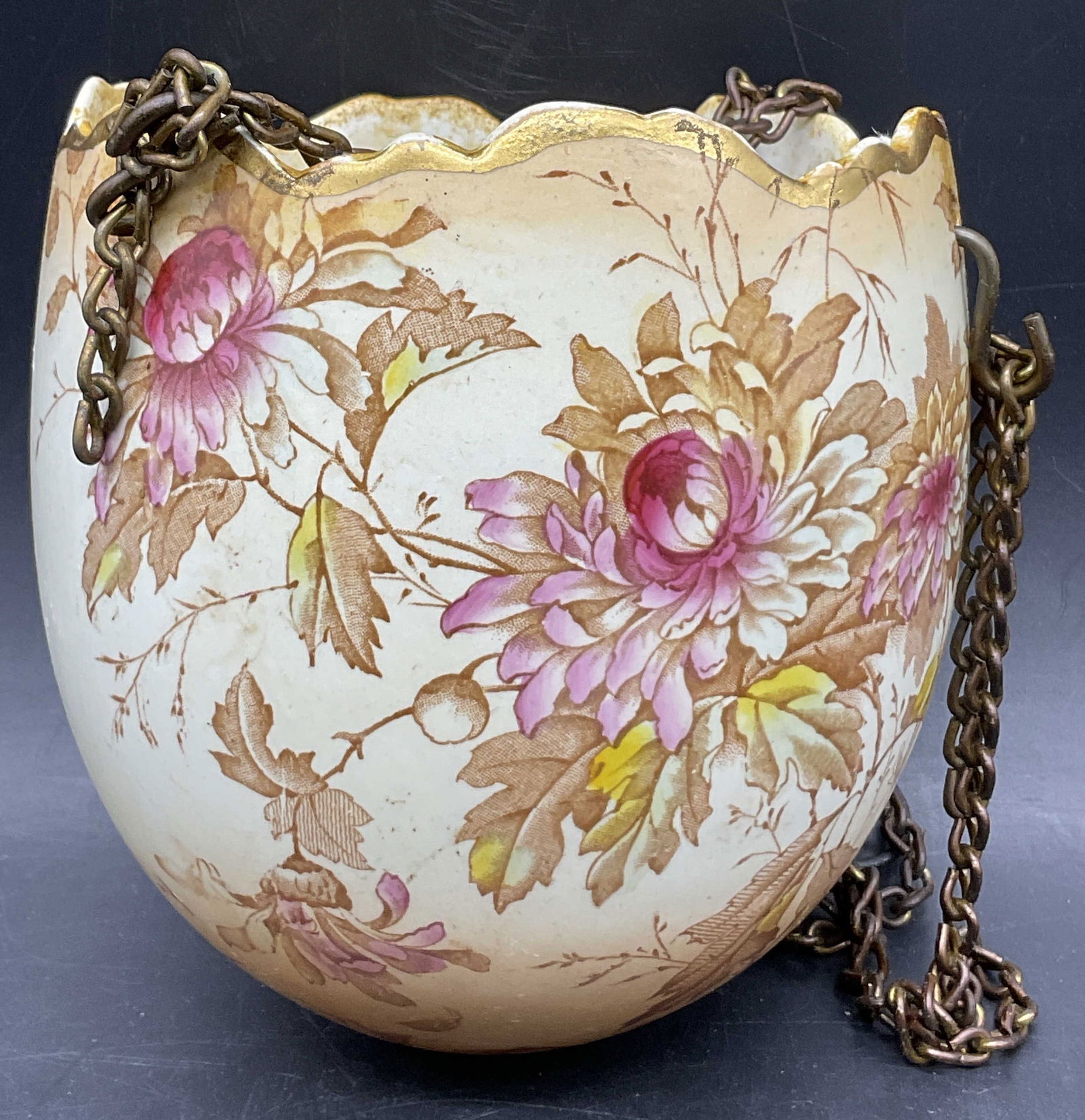 Vintage Ceramic Floral Motif Hanging Basket (1 of 7)