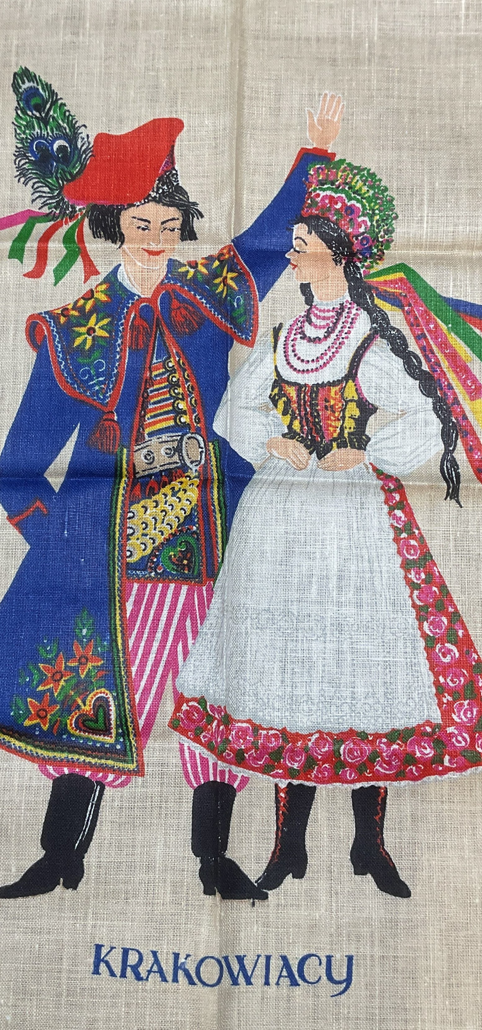 Texlilimpex Krakow Couple Print Polish Linen NWT: Vintage Texlilimpex Graphic print linen with Krakow Couple. Traditional Polish costume. Signed on label. Measures approx 28 x 16 inches. New. Texlilimpex, Krakow couple, Polish linen, collectibles, ho