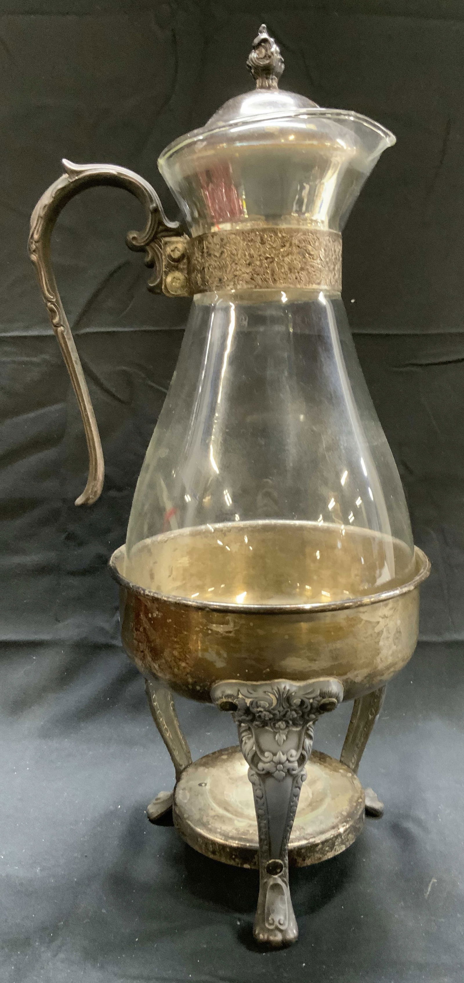 Vntg Silver Plate & Glass Carafe W Stand (1 of 8)