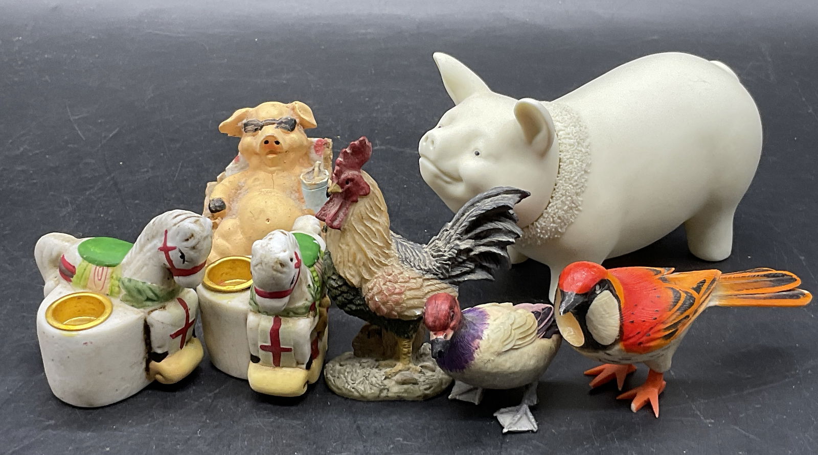 Group Lot 7 Animal Figurals, Dept56 Ceramic Pig + (1 of 6)