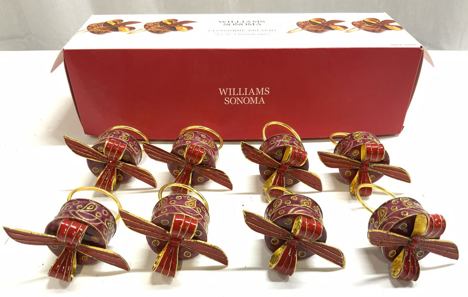 WILLIAMS SONOMA 8 Cloisonne Present Napkin Rings W Bx (1 of 6)