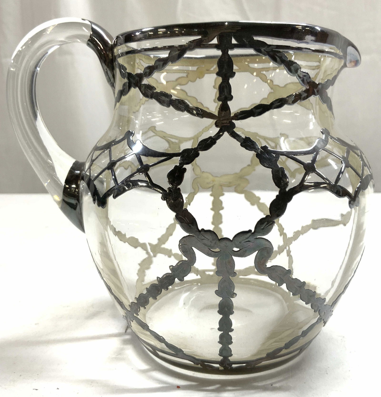 Sterling Silver Overlay Art Glass Pitcher (1 of 7)