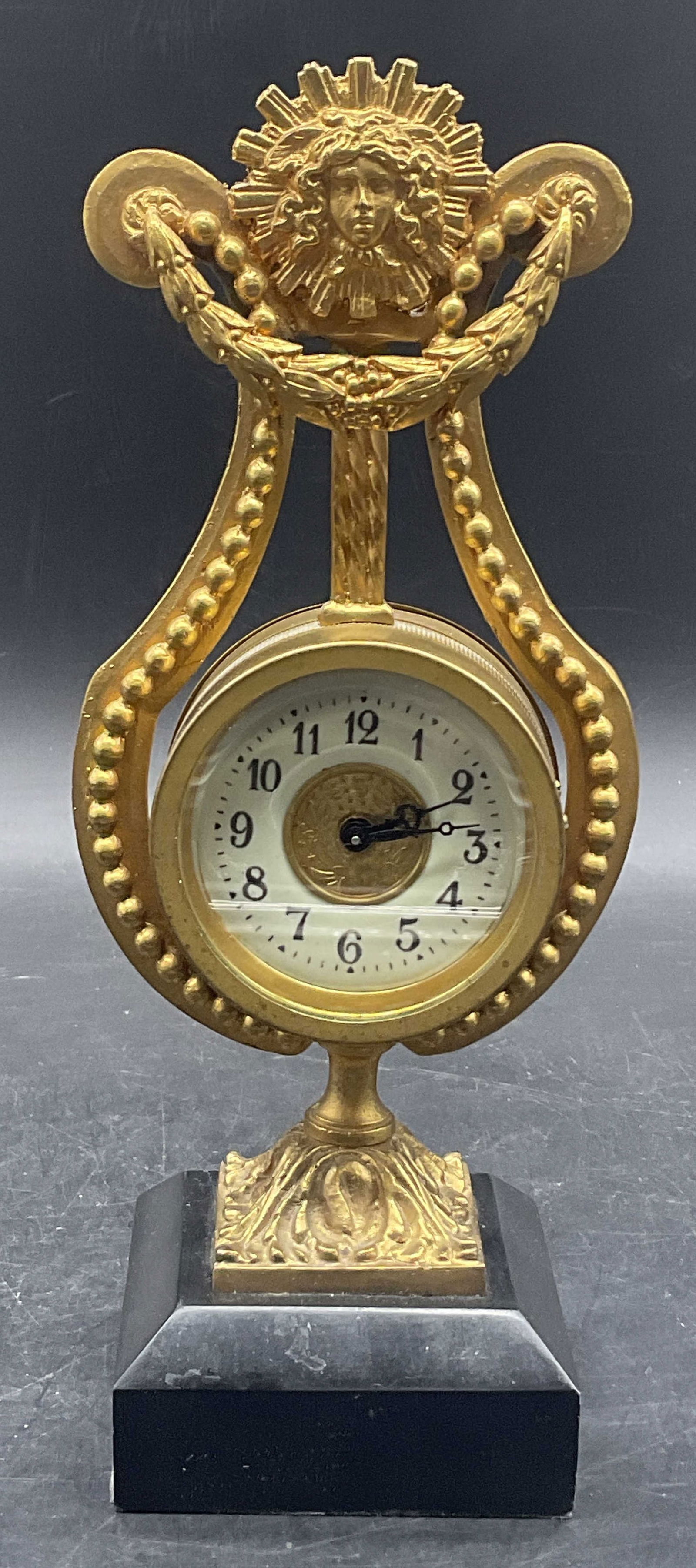 Gilt Metal Female Figural Tabletop Clock (1 of 7)