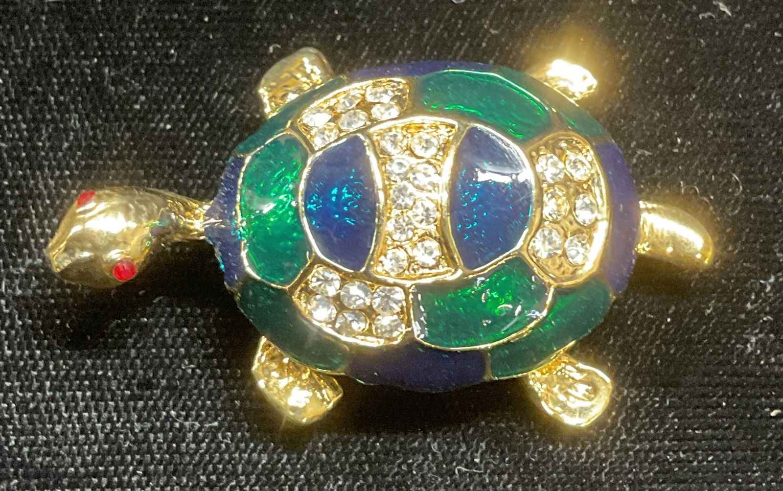 Gold Tone Enameled Crystal Turtle Brooch (1 of 6)
