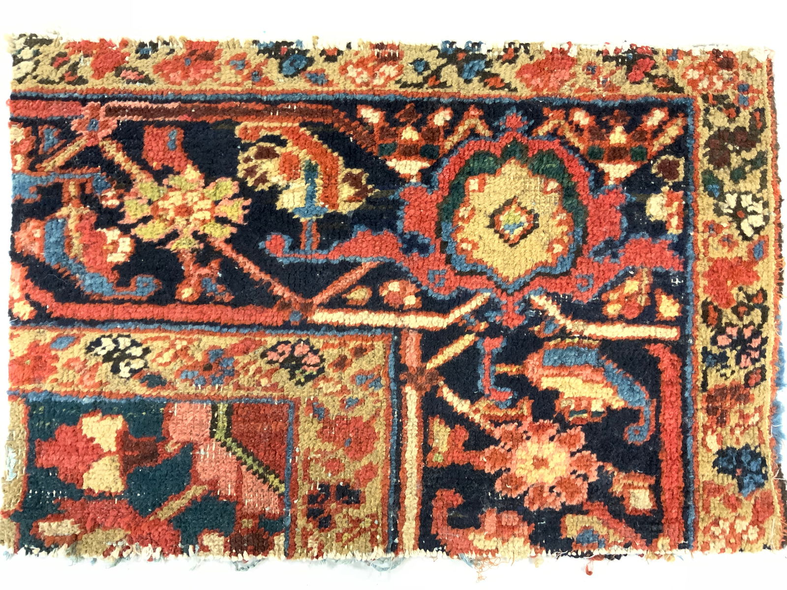Vtg Handmade Persian Fringed Wool Rug Portion (1 of 6)