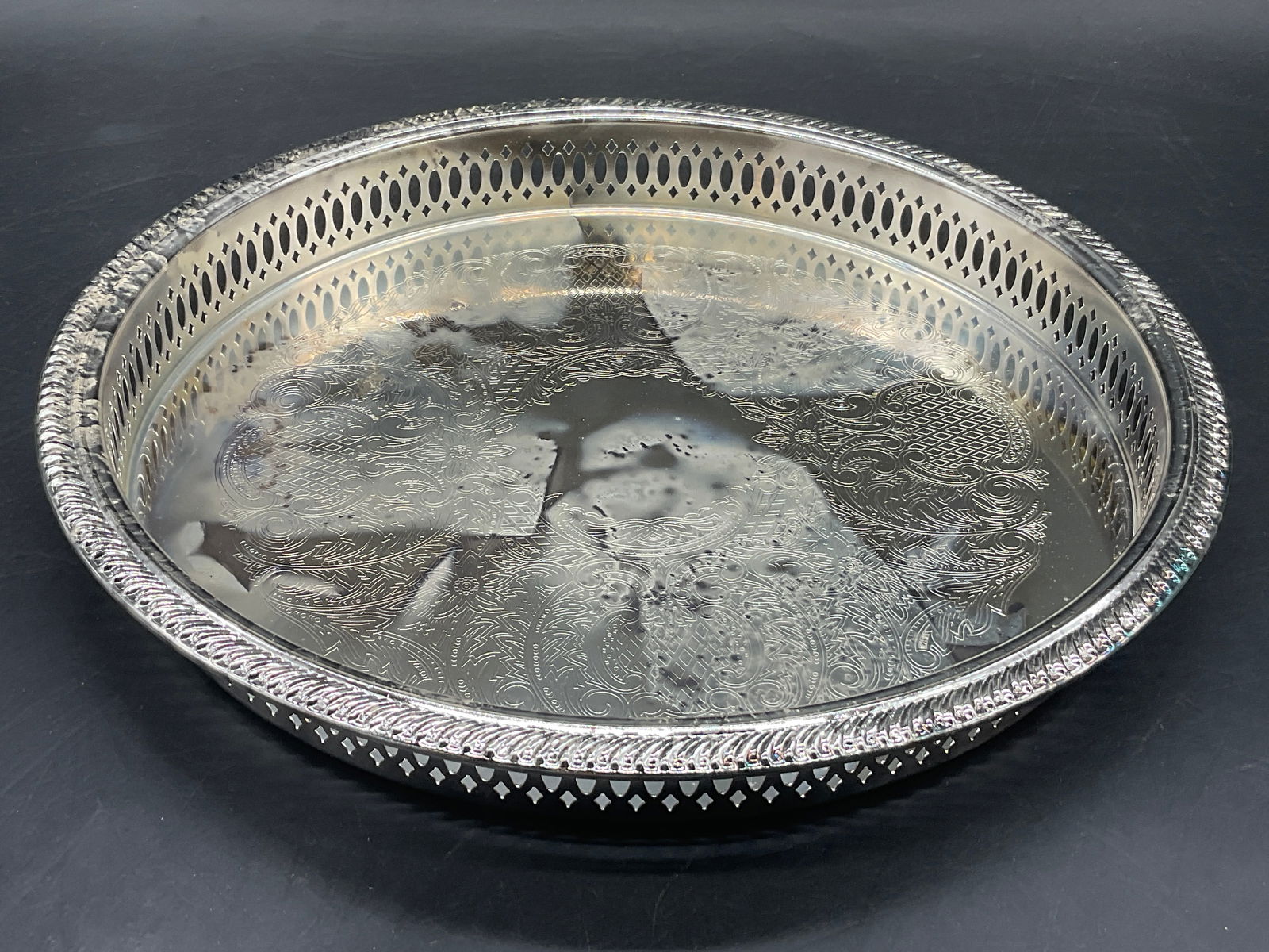 Vintage Round Silver Plated Serving Tray (1 of 7)