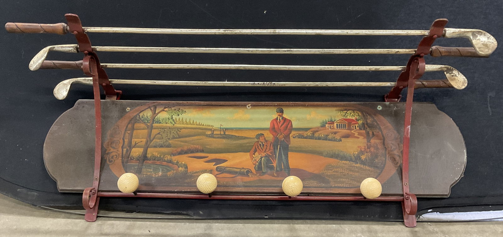 Vintage Painted Golfing Motif Wall Shelf / Hat Rack (1 of 12)