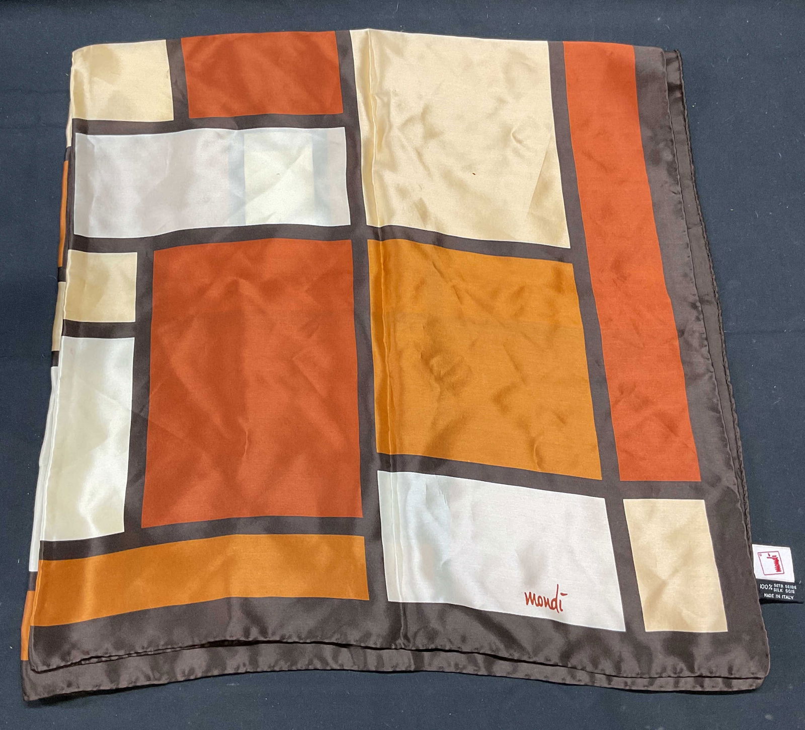 Mondi Brown Orange Square Print Silk Scarf, Italy (1 of 6)