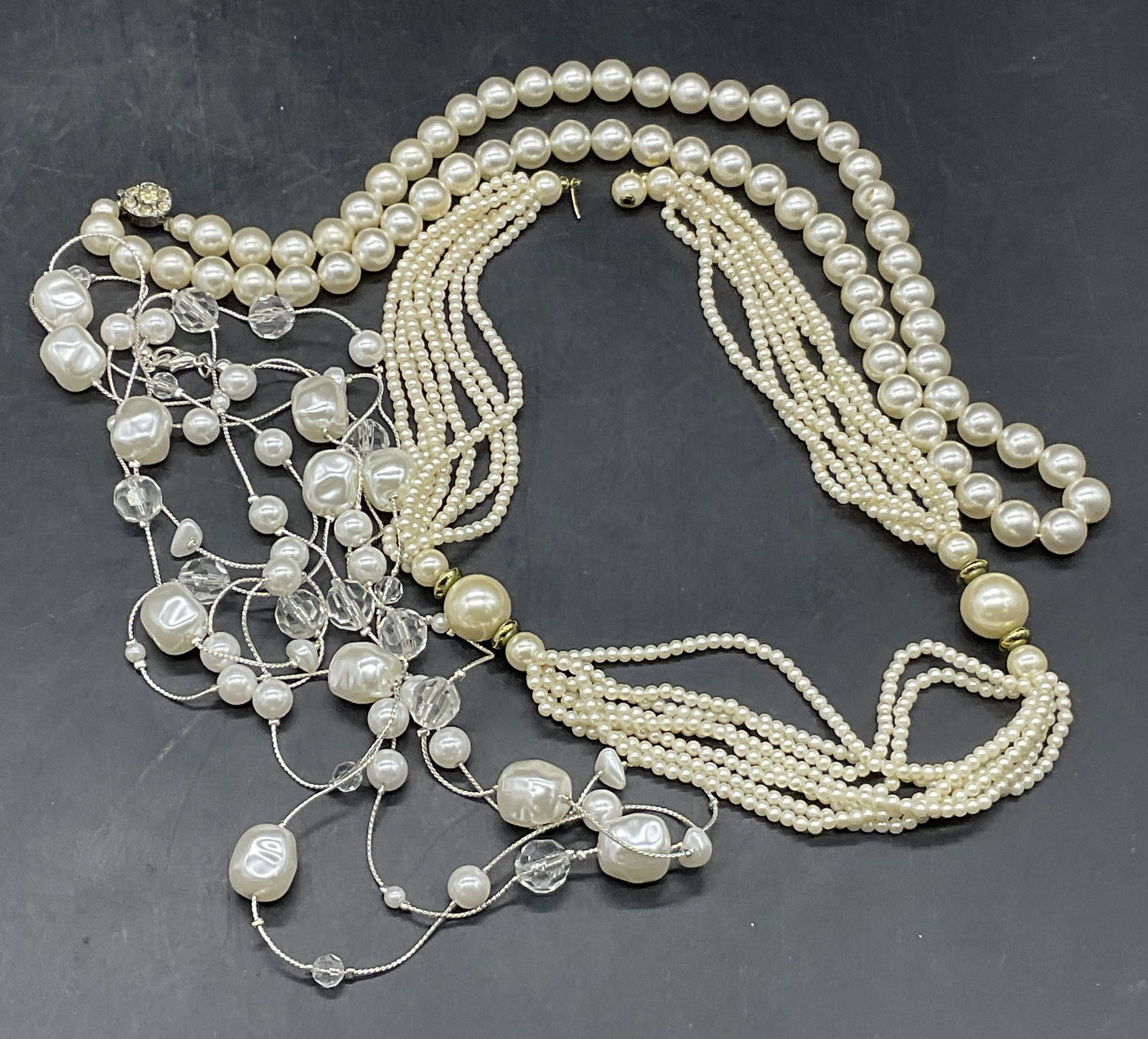 Lot 3 Vintage Pearlescent Bead Necklaces, Napier + (1 of 9)