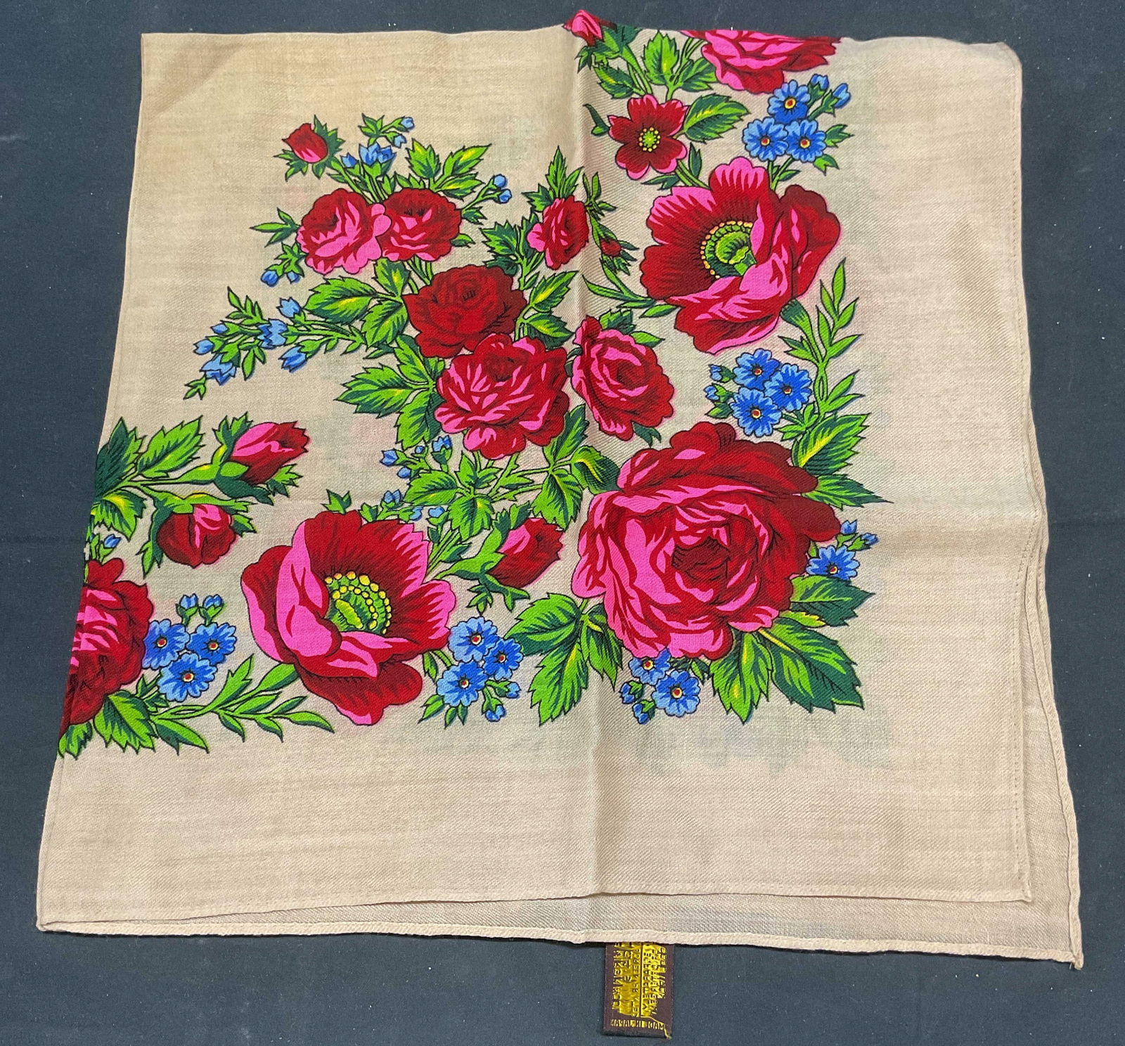 Vintage Brown Wool Floral Print Scarf (1 of 6)