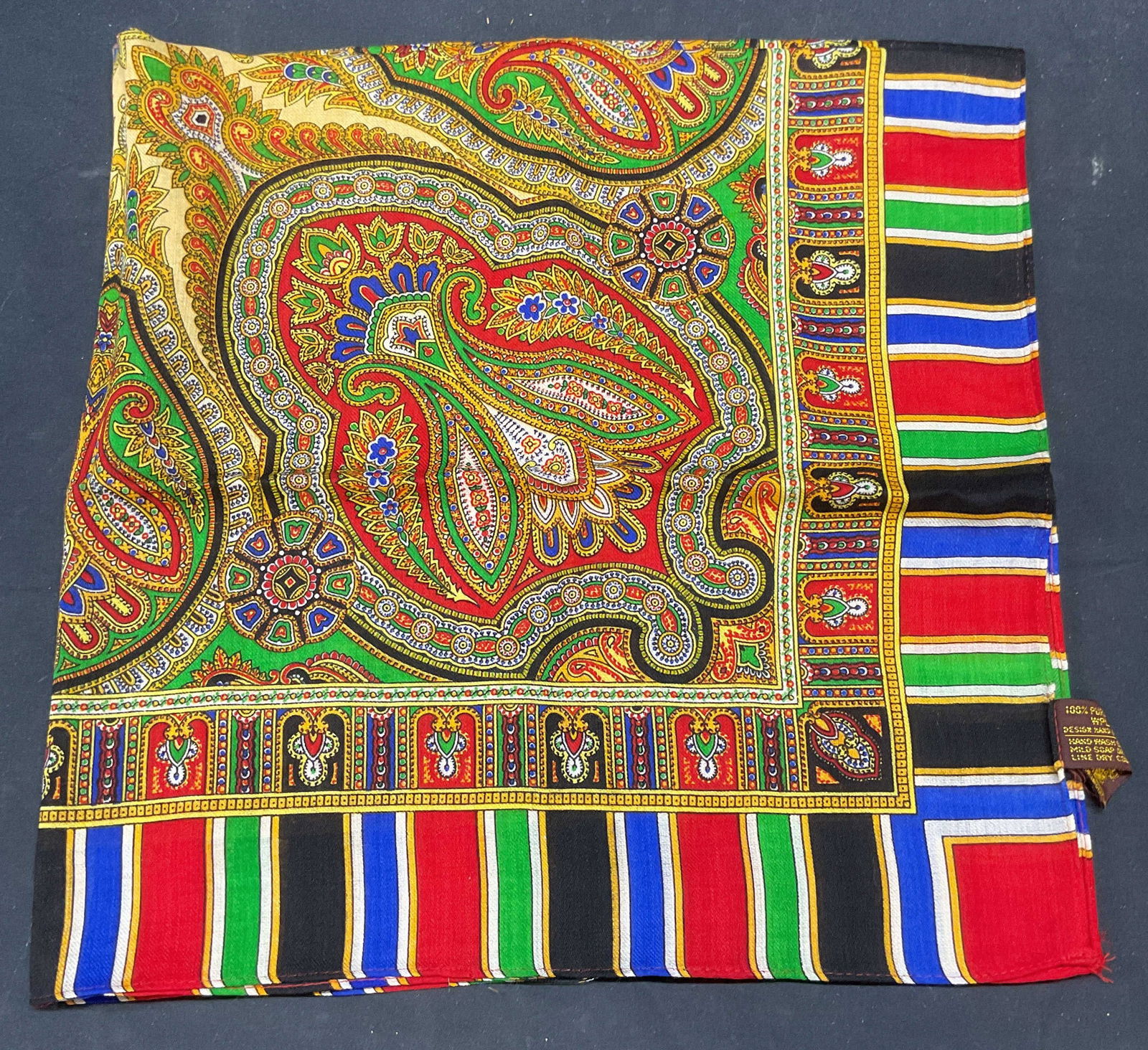 Vintage Blue Green Red Paisley Print Wool Scarf (1 of 6)