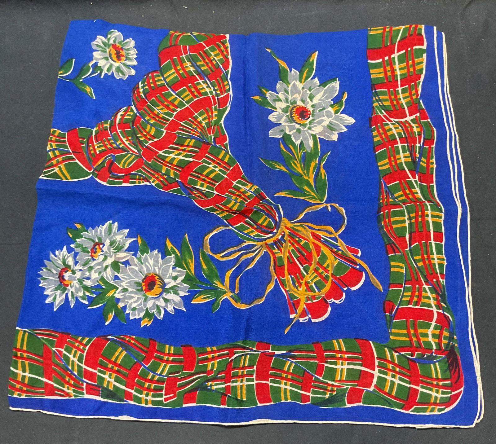 Vintage Blue Floral Print Silk Scarf (1 of 6)