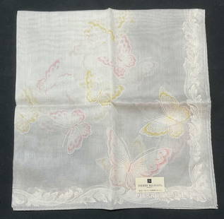 VTG Balmain Butterfly Cotton Handkerchief NWT: Vintage Pierre Balmain butterfly print handkerchief. Sheer pastel colors. 100% cotton. New with tag. Measures approx 16 x 16 inches. Pierre Balmain, Pierre Balmain handkerchief, designer handkerchief,