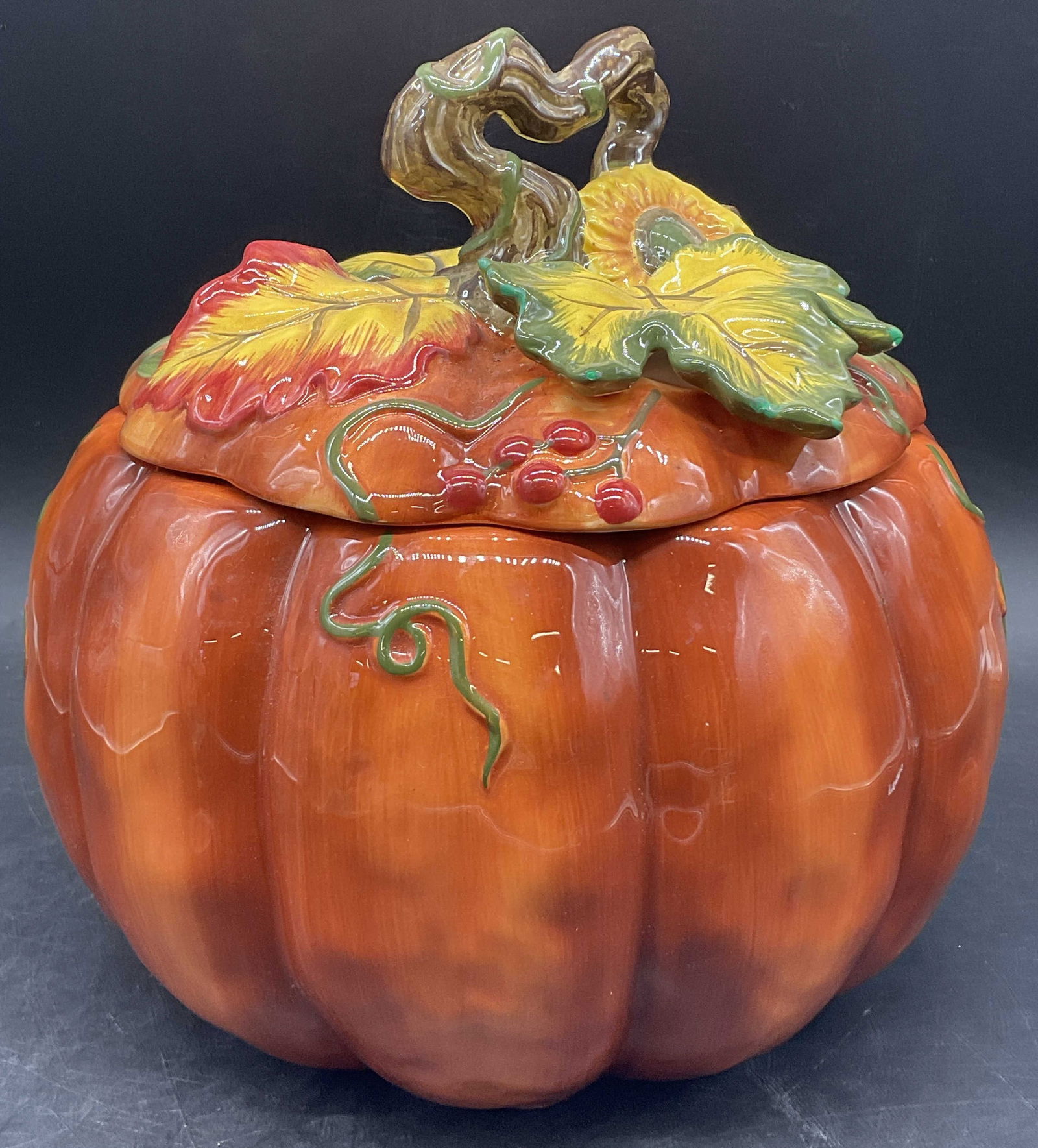 Ceramic Orange Pumpkin Form Jar, Lidded (1 of 7)