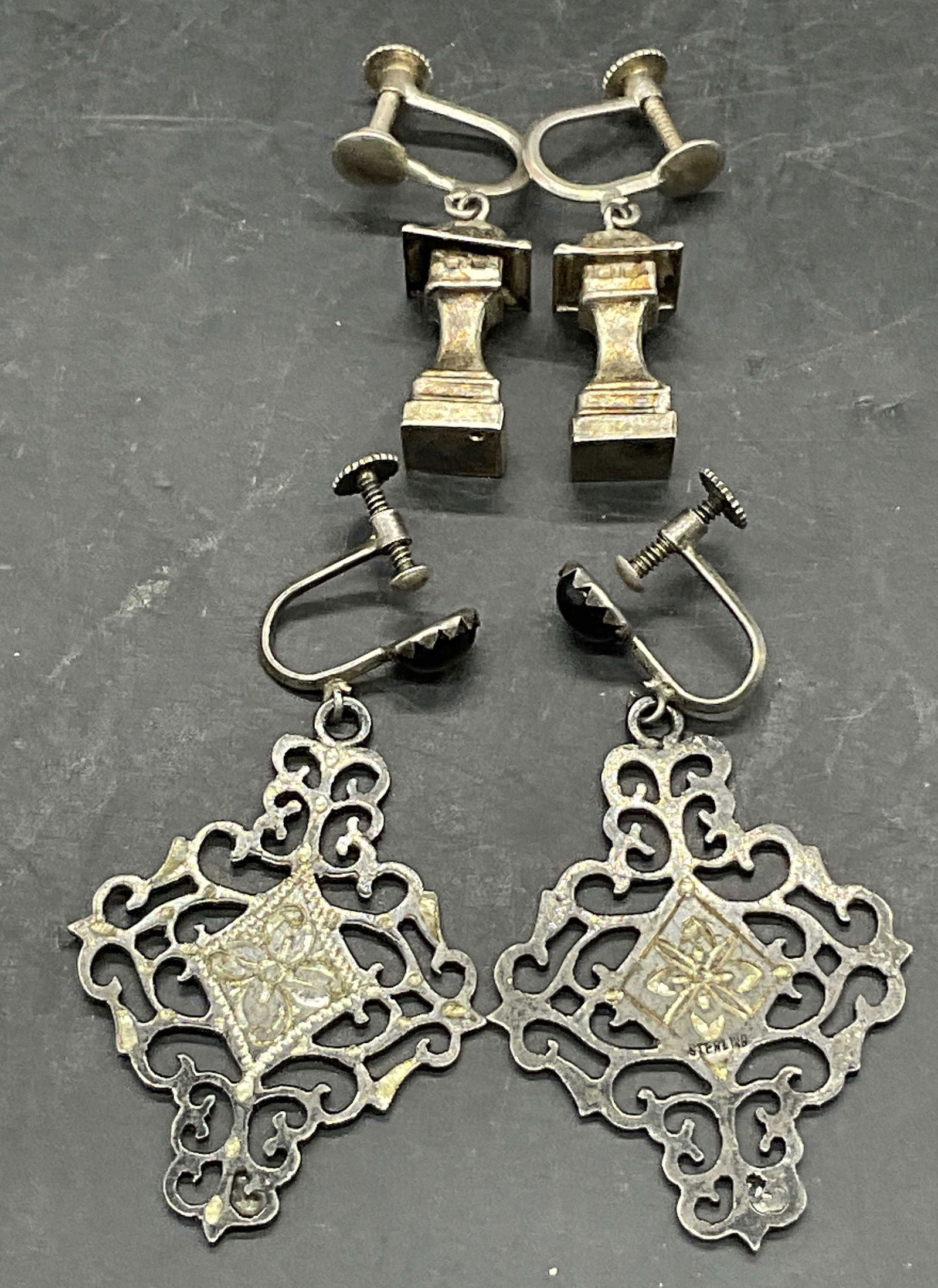 Lot 2 STERLING SILVER Earrings, Lantern Motif + (1 of 7)