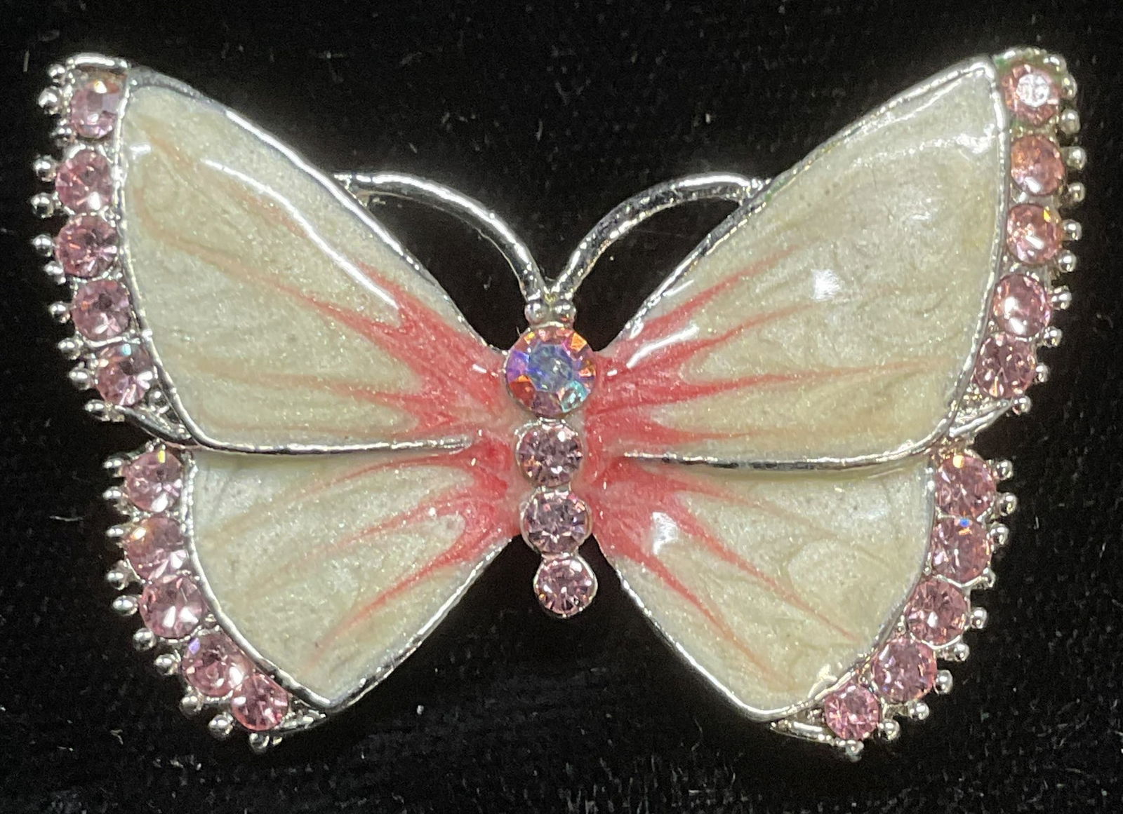 Silver Tone Enamel Crystal Butterfly Brooch (1 of 6)