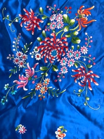 Vintage Floral Asian Satin Scarf