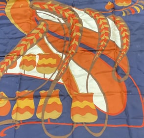 Christian Dior Blue & Orange Floral Silk Scarf