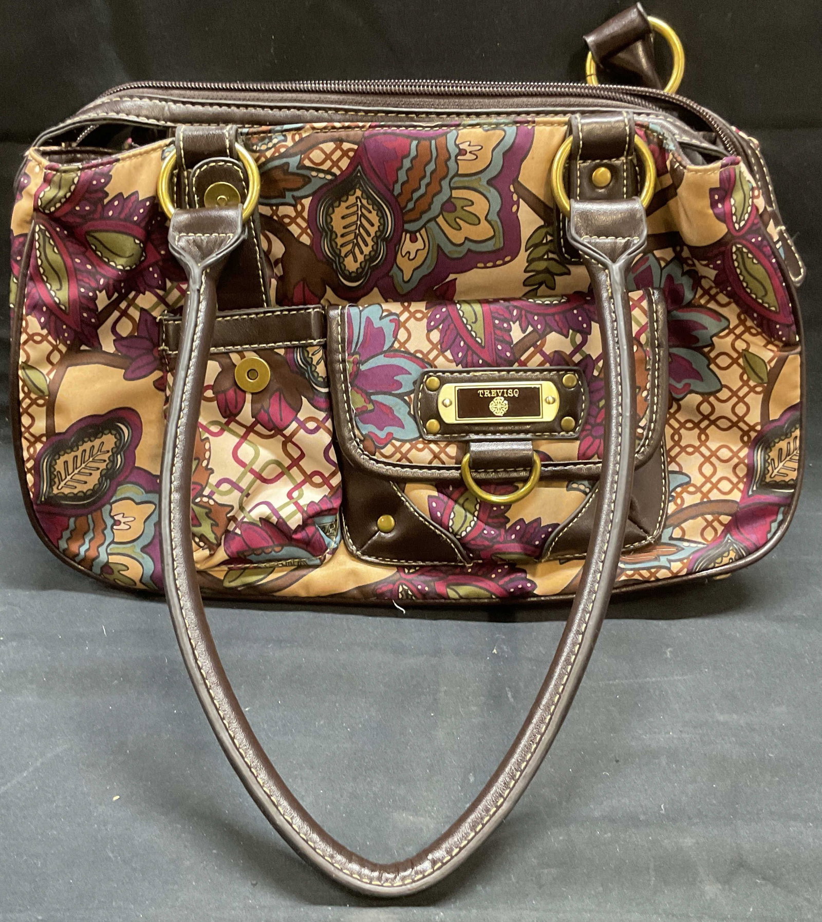 Treviso Purple Brown Floral Print Handbag (1 of 7)