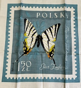 BALCERZAK POLAND Butterfly Stamp Linen Tea Towel