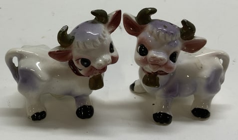 Pair Vintage Porcelain Cow Salt & Pepper Shakers