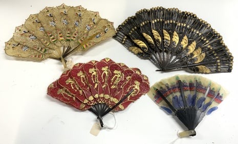 Lot 4 Vintage Asian Celluloid Hand Fans