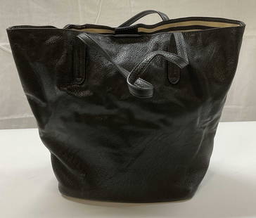 Splendid Black Faux Leather Tote Handbag: Splendid black faux leather tote handbag, signed on interior. Measures approx 11 x 7 x 14 inches. Some wear including blemishes observed. Splendid handbag, faux leather handbag, black handbag,