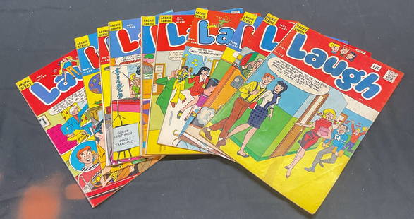 Group Lot Archie Series Comic Books 1965: Group lot of 10 Archie Series comic books. Laugh. Various issues. All illustrated. Earliest published 1965. Measure approx 10.25 x 7 inches. All comic books have wear to covers, pages, and