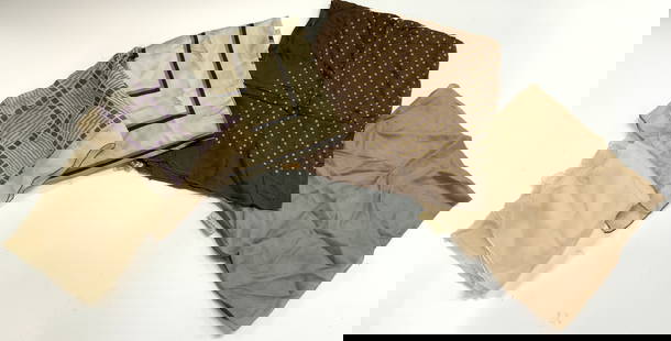 Lot 5 Assorted Scarves KIMBALL & More: Lot includes 5 scarves. Three have patterned detail, 2 have solid tan and beige tones. One scarf tag reads SCARF BR KIMBALL all silk, one reads RAYONNE SWITZERLAND. Largest scarf measures